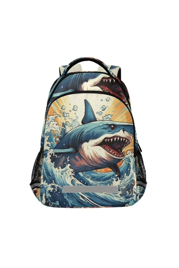 Shark in Ocean Backpack Elementary School Bag Bookbag Travel Rucksack