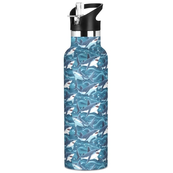 ALAZA Sharks Sea Pattern Stainless Steel Water Bottle Vacuum Insulated Leak-Proof Tumbler with Straw Handle 20oz