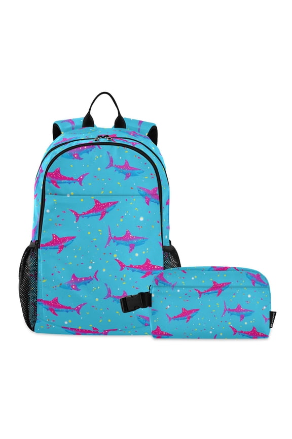 Sharks on Blue School Backpack Lunch Box Set Student Bookbag