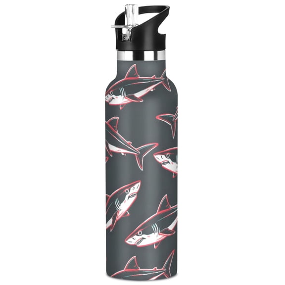ALAZA Sharks with Red Pattern Stainless Steel Water Bottle Vacuum Insulated Leak-Proof Tumbler with Straw Handle 20oz