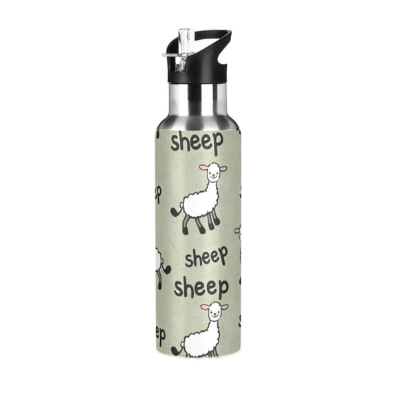 ALAZA Sheep Cartoon Water Bottle Insulated Flask Stainless Steel Straw Lid 20 oz