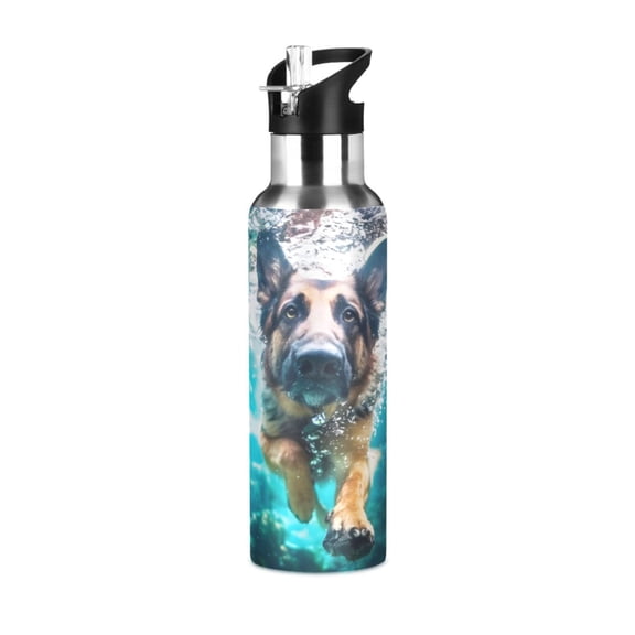 ALAZA Shepherd Dog Underwater Water Bottle Insulated Flask Stainless Steel Straw Lid 20 oz