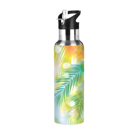 ALAZA Shiny Palm Tree Water Bottle Insulated Flask Stainless Steel Straw Lid 20 oz