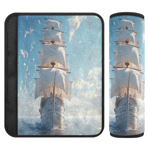 ALAZA Ship and Seagull on Sea Car Seat Belt Adjuster Neck Covers Shoulder Cushions Pads M