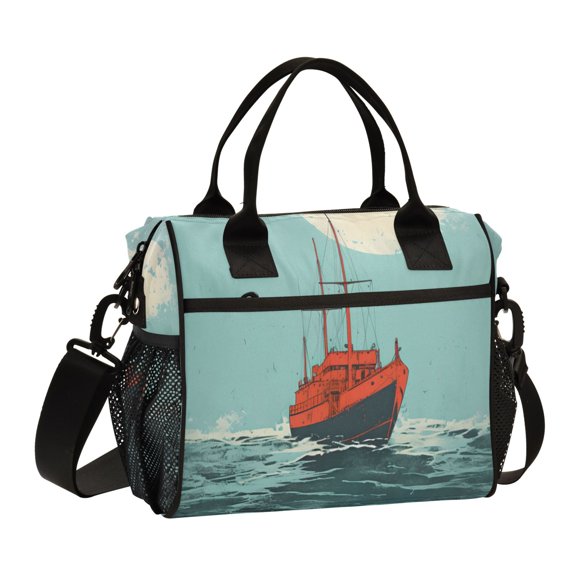 ALAZA Ship on Sea Insulated Lunch Bag Reusable Tote Box Adjustable Shoulder Strap for Work Picnic