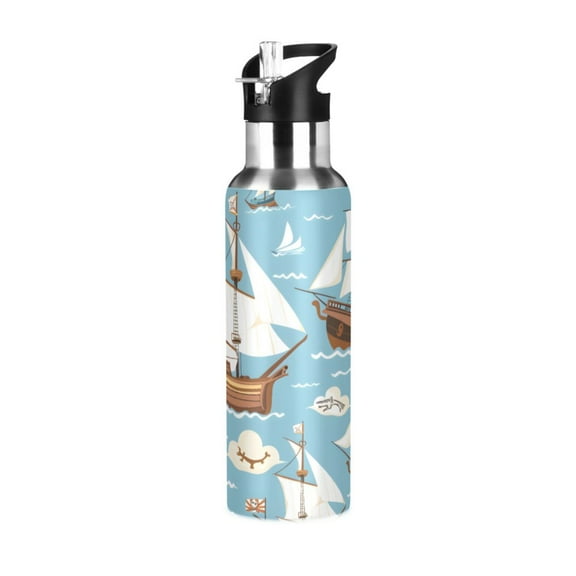 ALAZA Ship on Sea Water Bottle Insulated Flask Stainless Steel Straw Lid 20 oz