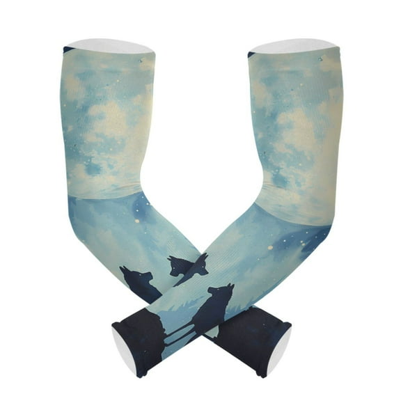 ALAZA Silhouette Wolf with Full-moon UV Sun Protection Arm Sleeves UPF 50+ Compression Cooling Sleeve 1 Pair