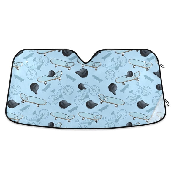 ALAZA Skateboard Hats Blue Pattern Car Windshield Sun Shade Foldable UV Ray Sunshade Visor Protector 55 x 27.6in
