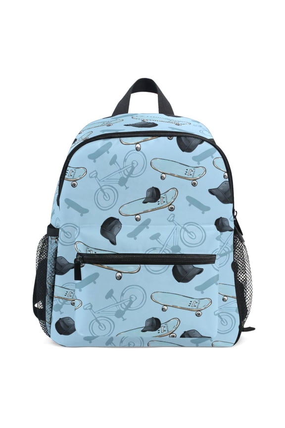 Skateboard Hats Blue Pattern School Backpack Student Bookbag Mini Bag