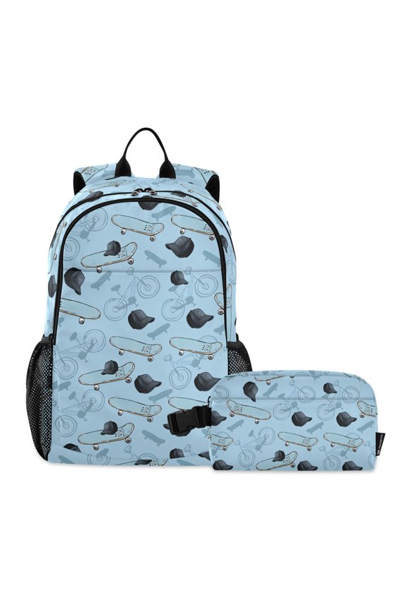 Skateboard Hats Blue School Backpack Lunch Box Set Student Bookbag