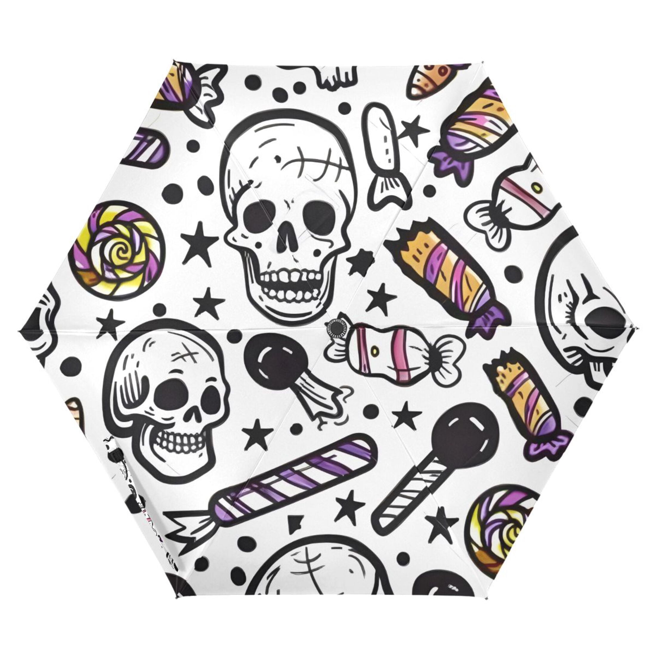 ALAZA Skeleton Cartoon UPF 50+ Compact Folding Umbrella for Rain Travel Umbrella Packable