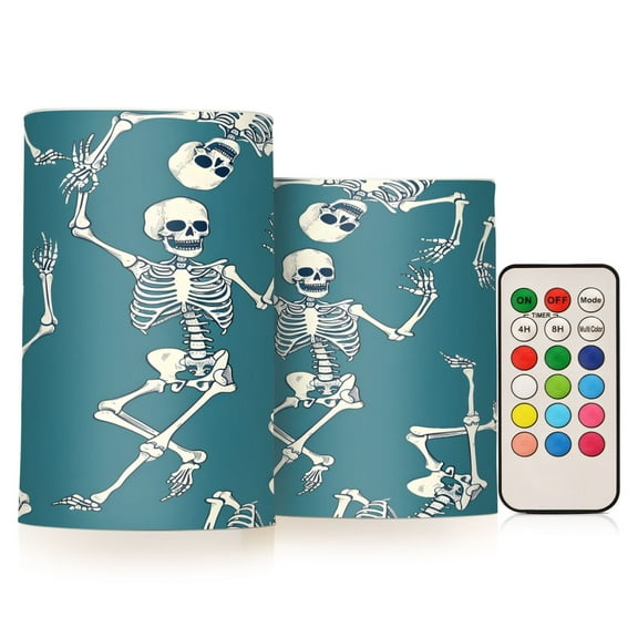 ALAZA Skeleton Dancing 2 PCs LED Flickering Flameless Candles with Remote Timer Battery Operated Candle