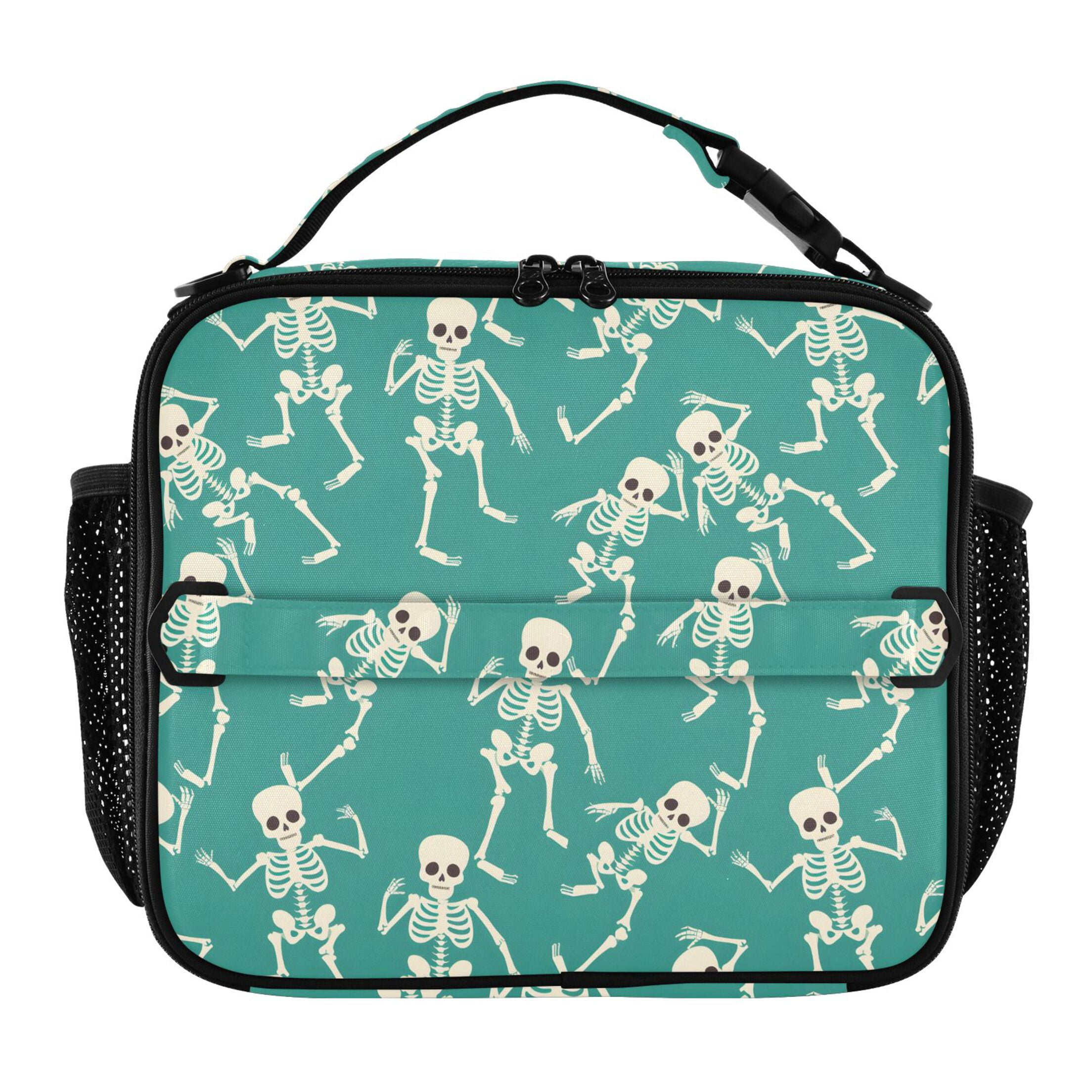 ALAZA Skeleton Dancing Skull Lunch Box Insulated Lunch Bag Cooler Tote with Shoulder Strap