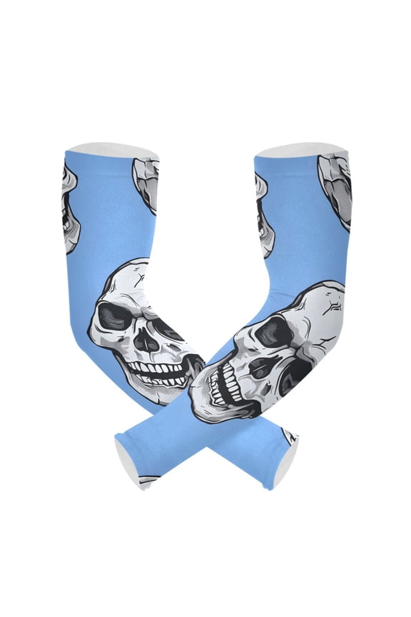 Skeleton Skull Head UV Sun Protection Arm Sleeves UPF 50+ Compression Cooling Sleeve 1 Pair