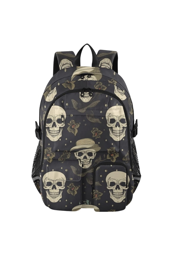 Skeleton Skull Print Student Backpack School Bookbag Large Laptop Daypack Travel Bag