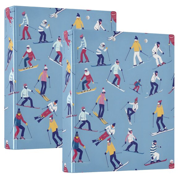ALAZA Skier Skating Hardcover 3 Ring Binder 1.5" D-Rings with Interior Pockets Binders School 2 PCs