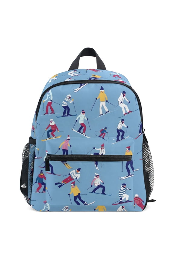 Skier Skating Pattern School Backpack Student Bookbag Mini Bag