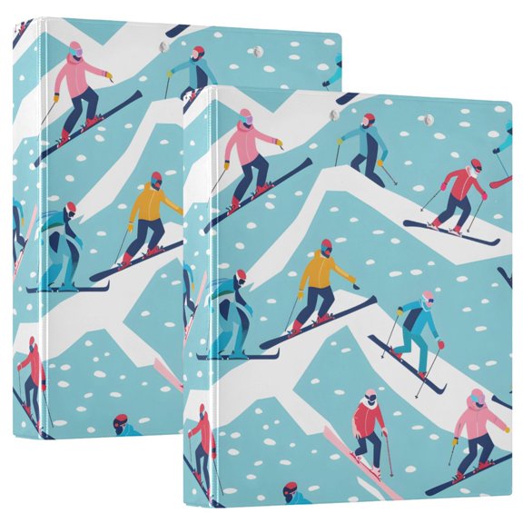 ALAZA Skiers Skating Hardcover 3 Ring Binder 1.5" Round Rings Interior Pockets Binders Organizer 2 Pack