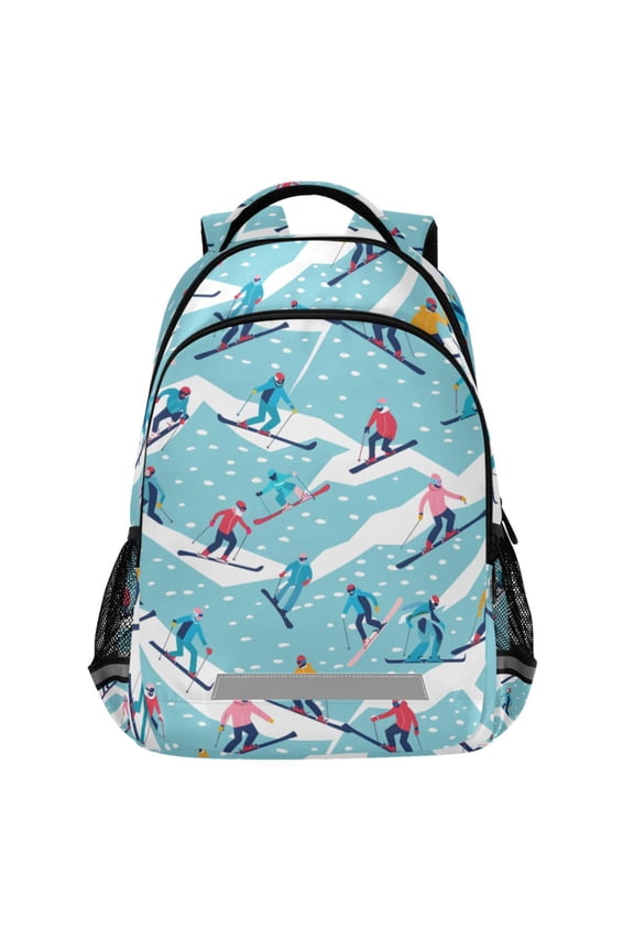 Skiers Skating Pattern Backpack Elementary School Bags Student Bookbag Travel Rucksack