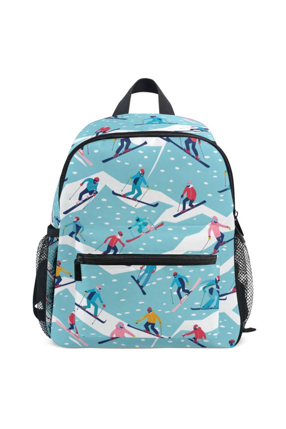 Skiers Skating Pattern School Backpack Student Bookbag Mini Bag