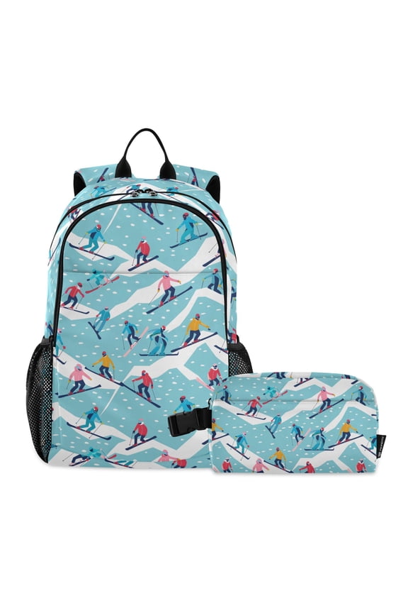 Skiers Skating School Backpack Lunch Box Set Student Bookbag