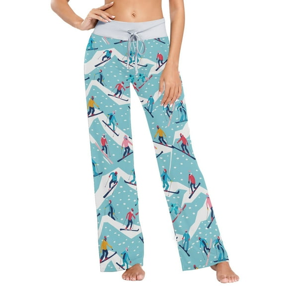 ALAZA Skiers Skating Women's Comfy Pajama Pants Sleepwear Wide Leg Drawstring Bottoms XS