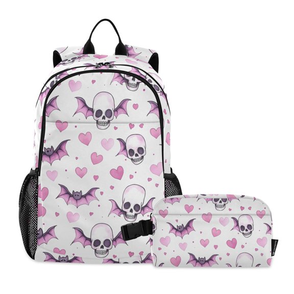 ALAZA Skull Bats Hearts School Backpack Lunch Box Set Student Bookbag