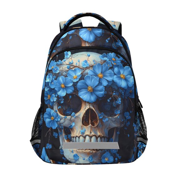 ALAZA Skull Blue Flowers Backpack Elementary School Bag Bookbag Travel Rucksack