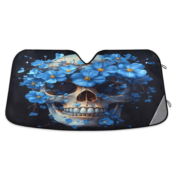 ALAZA Skull Blue Flowers Windshield Sun Shade Car Foldable Sun Visor Block UV Rays Protector 53"x23.5"