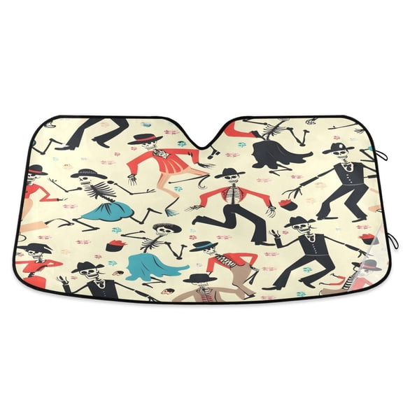 ALAZA Skull Dancer Windshield Sun Shade Car Foldable Visor Block UV Rays Protector 55"x27.6"