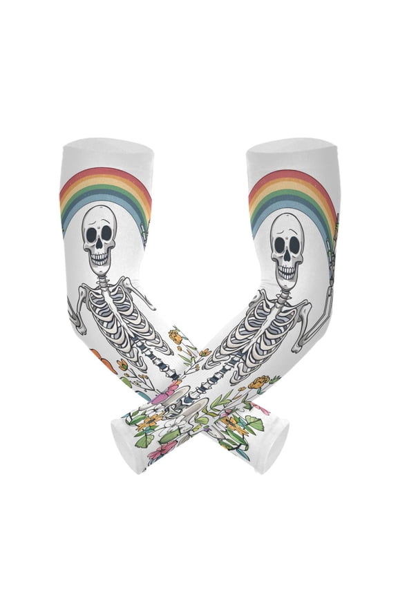 Skull Floral Rainbow UV Sun Protection Arm Sleeves UPF 50+ Compression Cooling Sleeve 1 Pair