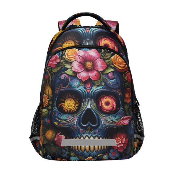 ALAZA Skull Flower Eyes Colorful Backpack Elementary School Bag Bookbag Travel Rucksack