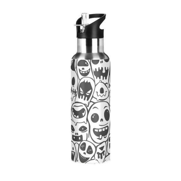 ALAZA Skull Hand Paint Water Bottle Insulated Flask Stainless Steel Straw Lid 20 oz
