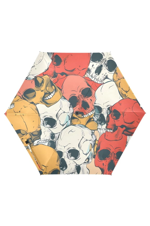 Skull Head Hand Drawn UPF 50+ Compact Folding Umbrella for Rain Travel Umbrella Packable