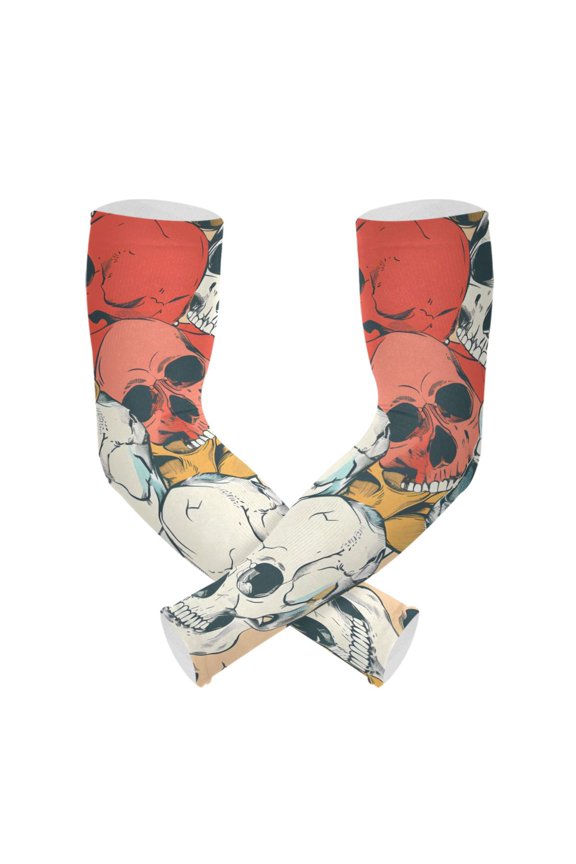 Skull Head Hand Drawn UV Sun Protection Arm Sleeves UPF 50+ Compression Cooling Sleeve 1 Pair
