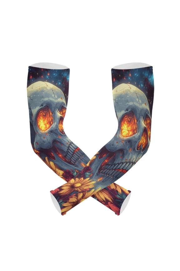 Skull Head Sunflower UV Sun Protection Arm Sleeves UPF 50+ Compression Cooling Sleeve 1 Pair