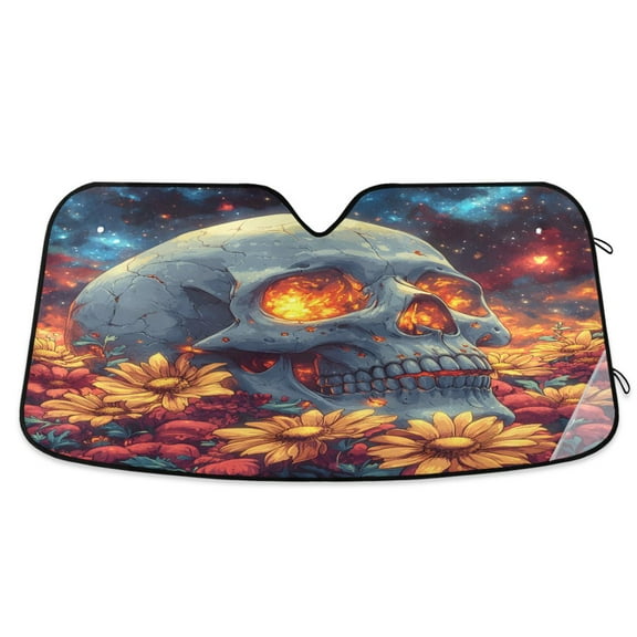 ALAZA Skull Head Sunflower Windshield Sun Shade Car Foldable Sun Visor Block UV Rays Protector 55"x27.6"