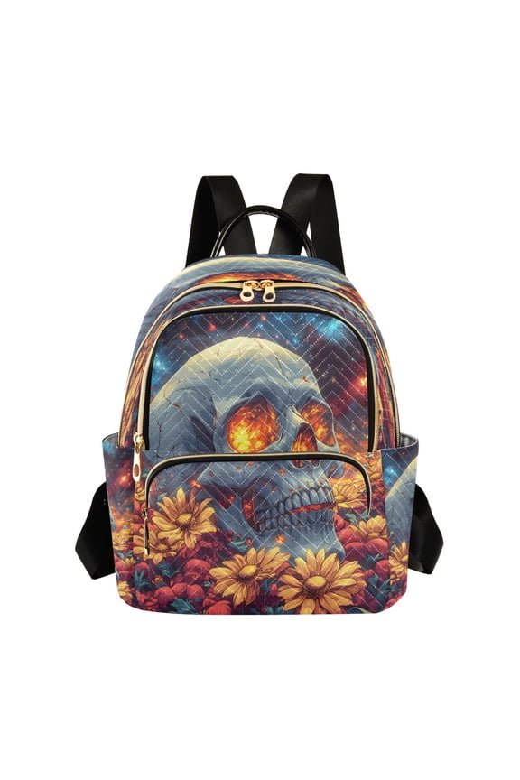 Skull Head Sunflower Womens Travel Laptop Backpack Large Daypack Ladies Shoulder Bags M