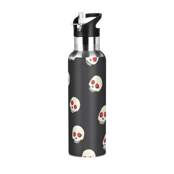 ALAZA Skull Head Water Bottle Insulated Flask Stainless Steel Straw Lid 20 oz