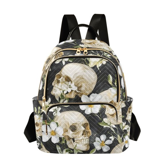 ALAZA Skull Peony Flower Womens Travel Laptop Backpack Large Daypack Ladies Shoulder Bags S
