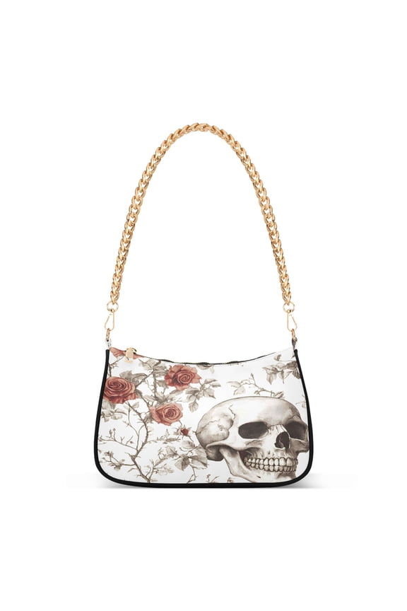 Skull Retro Roses Women's Chain Shoulder Bag Hobo Handbag Tote Crossbody Purse