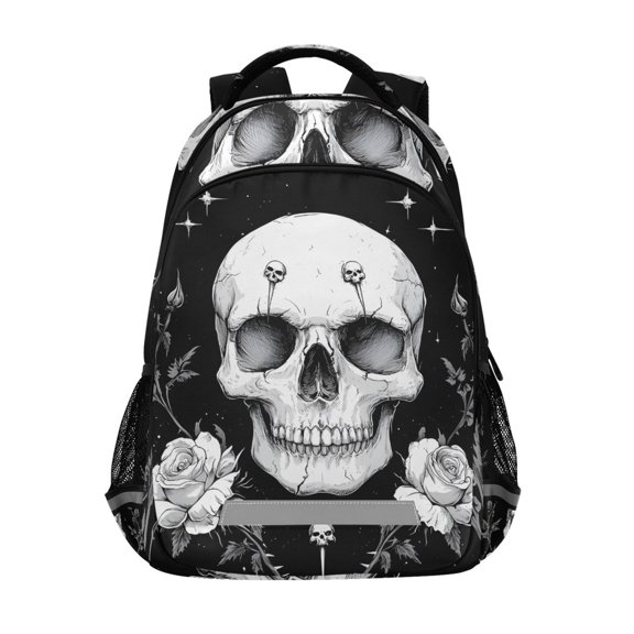 ALAZA Skull Roses Flower Backpack Elementary School Bag Bookbag Travel Rucksack