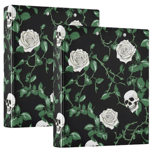ALAZA Skull Roses Leaf Hardcover 3 Ring Binder 1.5" Round Rings Interior Pockets Binders Organizer 2 Pack