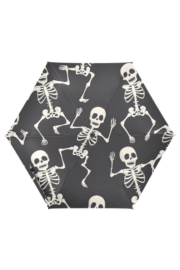 Skull Skeleton Dancing UPF 50+ Compact Folding Umbrella for Rain Travel Umbrella Packable