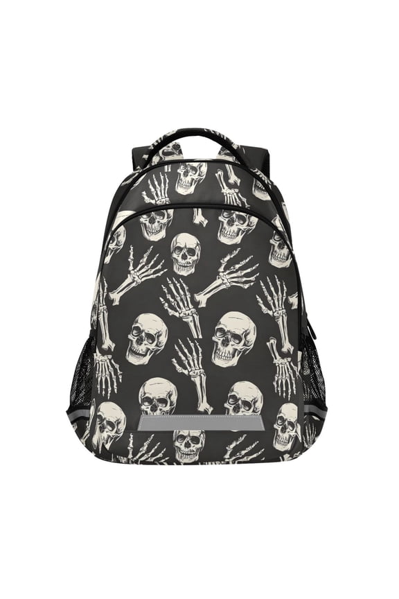 Skull Skeleton Hands Backpack Elementary School Bag Bookbag Travel Rucksack