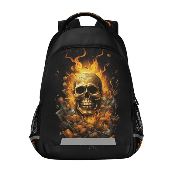 ALAZA Skull Skeleton on Fire Backpack Elementary School Bag Bookbag Travel Rucksack
