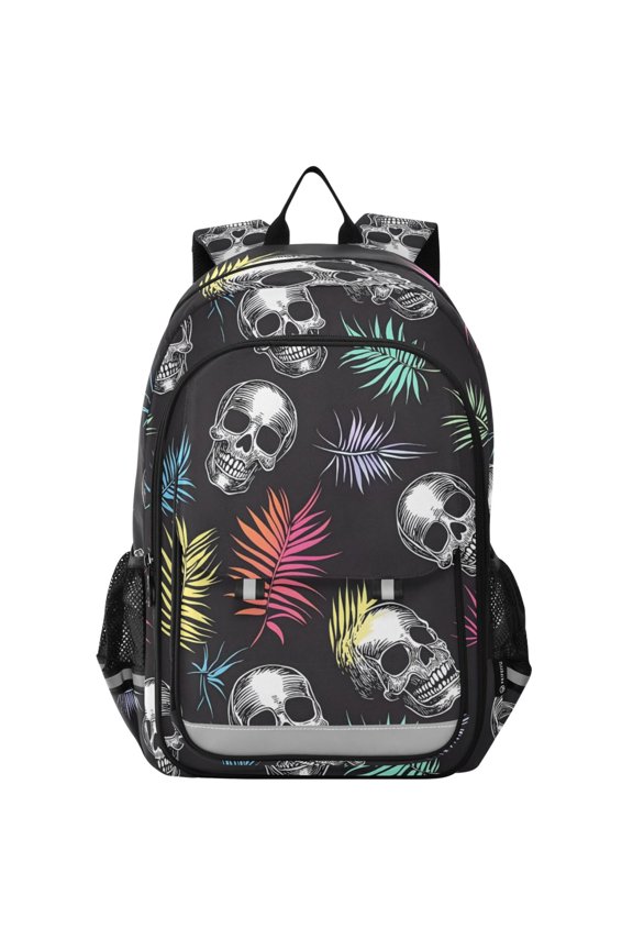 Skull Tropical Leaf Laptop Backpack Purse Travel Bag Casual School Bookbag Rucksack for Women Men