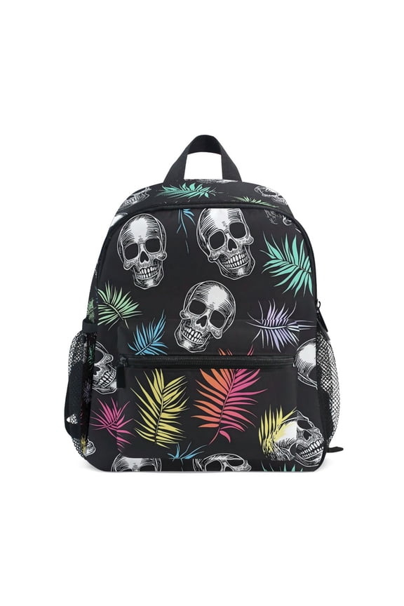 Skull Tropical Leaf School Backpack Small Bookbag Mini Bags