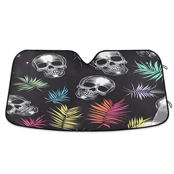 ALAZA Skull Tropical Leaf Windshield Sun Shade Car Foldable Visor Block UV Rays Protector 55"x27.6"