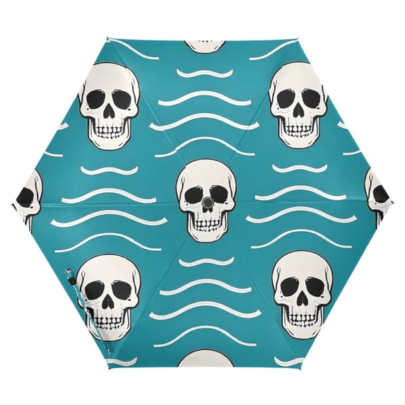 ALAZA Skull in Wave UPF 50+ Compact Folding Umbrella for Rain Travel Umbrella Packable